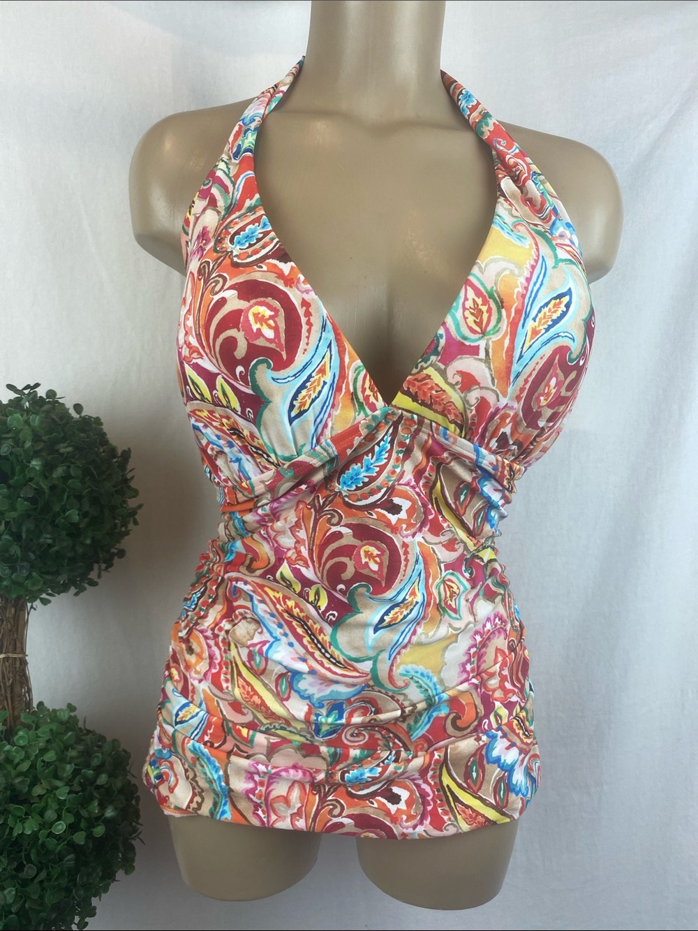 Ralph Lauren Multi Print Contour Wire Free Tankini Swim Top 14
